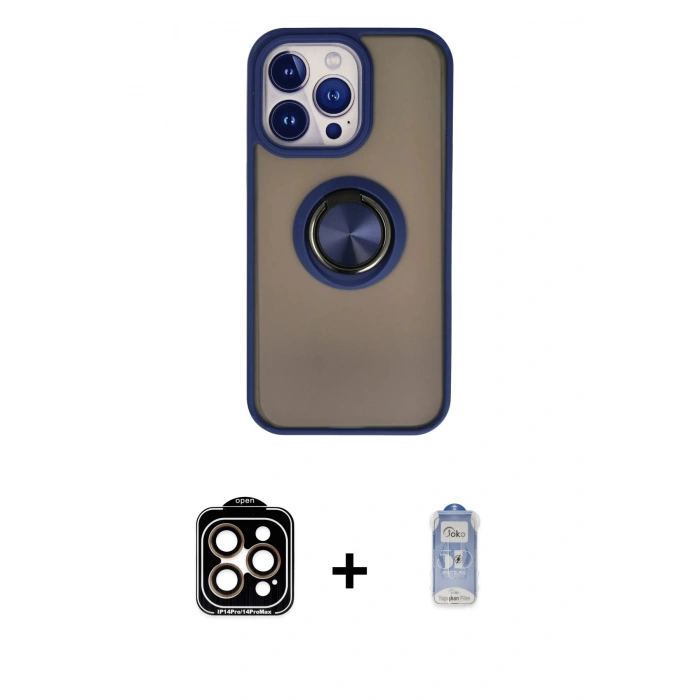 MARSİLYAN™- iPhone 15 Pro Max Kılıf Yörünge Çizgi - Siyah Joko Magic 5D Cam + PVD Metal Kamera Lens - TU