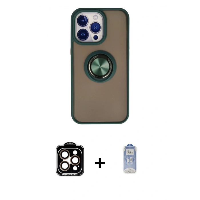 MARSİLYAN™- iPhone 15 Pro Max Kılıf Yörünge Çizgi - Siyah Joko Magic 5D Cam + PVD Metal Kamera Lens - TU