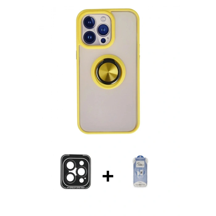 MARSİLYAN™- iPhone 15 Pro Max Kılıf Yörünge Çizgi - Siyah Joko Magic 5D Cam + PVD Metal Kamera Lens - SH