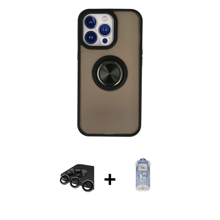 MARSİLYAN™- iPhone 15 Pro Max Kılıf Yörünge Çizgi - Siyah Joko Magic 5D Cam + Raze Metal Kamera Lens - TMGI