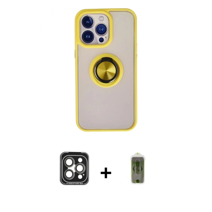 MARSİLYAN™- iPhone 15 Pro Max Kılıf Yörünge Çizgi - Siyah Joko Magic 5D Hayalet Cam + PVD Metal Kamera Lens - GI