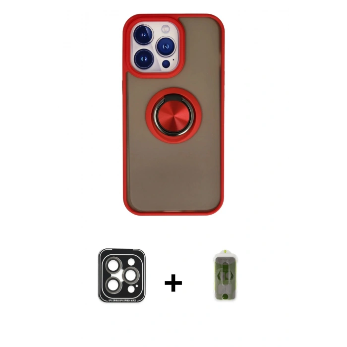 MARSİLYAN™- iPhone 15 Pro Max Kılıf Yörünge Çizgi - Siyah Joko Magic 5D Hayalet Cam + PVD Metal Kamera Lens - GI