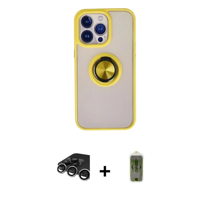 MARSİLYAN™- iPhone 15 Pro Max Kılıf Yörünge Çizgi - Siyah Joko Magic 5D Hayalet Cam + Raze Metal Kamera Lens - GS