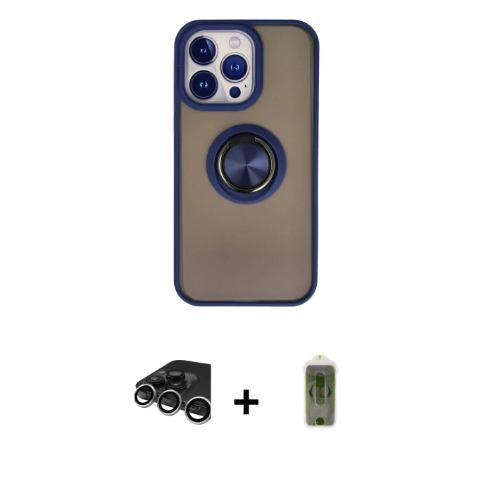MARSİLYAN™- iPhone 15 Pro Max Kılıf Yörünge Çizgi - Siyah Joko Magic 5D Hayalet Cam + Raze Metal Kamera Lens - GS