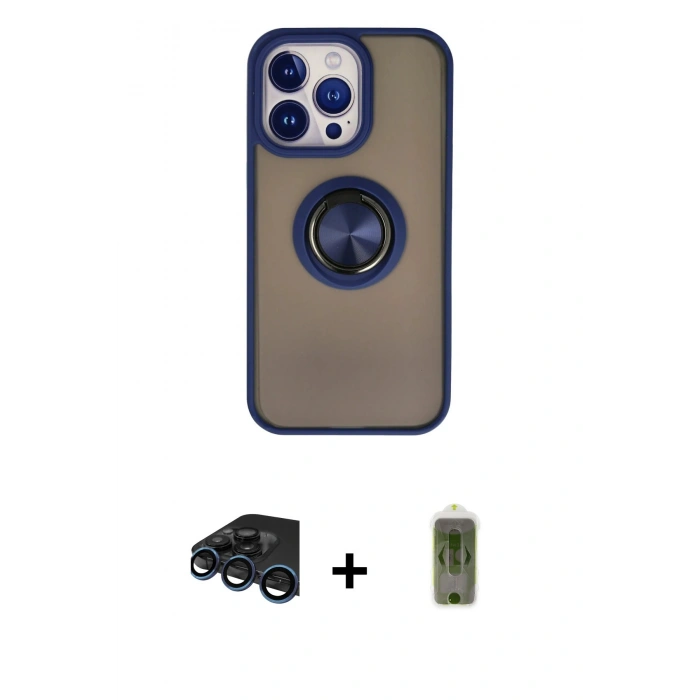 MARSİLYAN™- iPhone 15 Pro Max Kılıf Yörünge Çizgi - Siyah Joko Magic 5D Hayalet Cam + Raze Metal Kamera Lens - LT