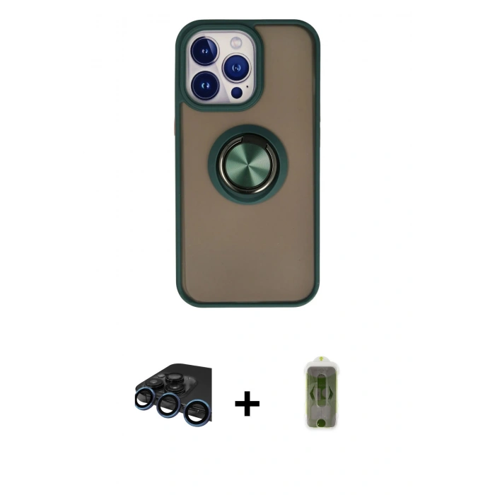 MARSİLYAN™- iPhone 15 Pro Max Kılıf Yörünge Çizgi - Siyah Joko Magic 5D Hayalet Cam + Raze Metal Kamera Lens - LT