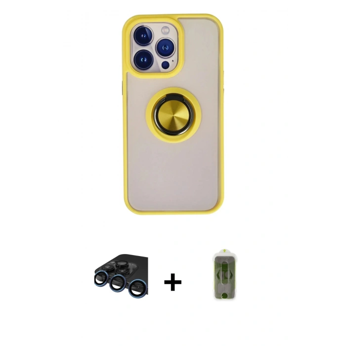 MARSİLYAN™- iPhone 15 Pro Max Kılıf Yörünge Çizgi - Siyah Joko Magic 5D Hayalet Cam + Raze Metal Kamera Lens - LT
