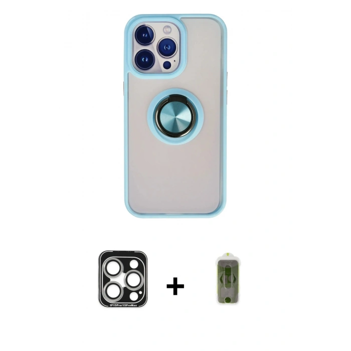 MARSİLYAN™- iPhone 15 Pro Max Kılıf Yörünge Çizgi - Siyah Joko Magic 5D Hayalet Cam + PVD Metal Kamera Lens - GS