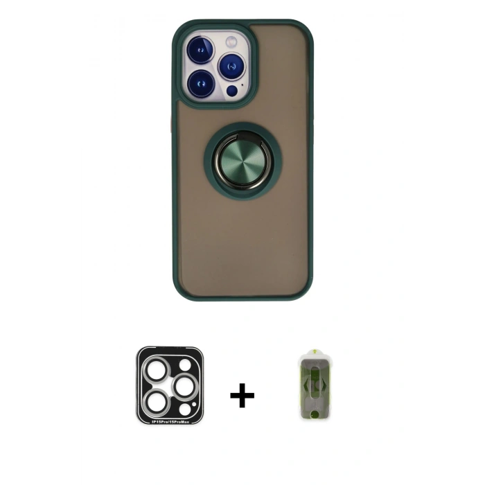 MARSİLYAN™- iPhone 15 Pro Max Kılıf Yörünge Çizgi - Siyah Joko Magic 5D Hayalet Cam + PVD Metal Kamera Lens - GS
