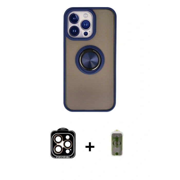 MARSİLYAN™- iPhone 15 Pro Max Kılıf Yörünge Çizgi - Siyah Joko Magic 5D Hayalet Cam + PVD Metal Kamera Lens - TU