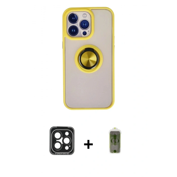 MARSİLYAN™- iPhone 15 Pro Max Kılıf Yörünge Çizgi - Siyah Joko Magic 5D Hayalet Cam + PVD Metal Kamera Lens - SH