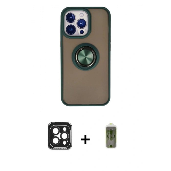 MARSİLYAN™- iPhone 15 Pro Max Kılıf Yörünge Çizgi - Siyah Joko Magic 5D Hayalet Cam + PVD Metal Kamera Lens - SH
