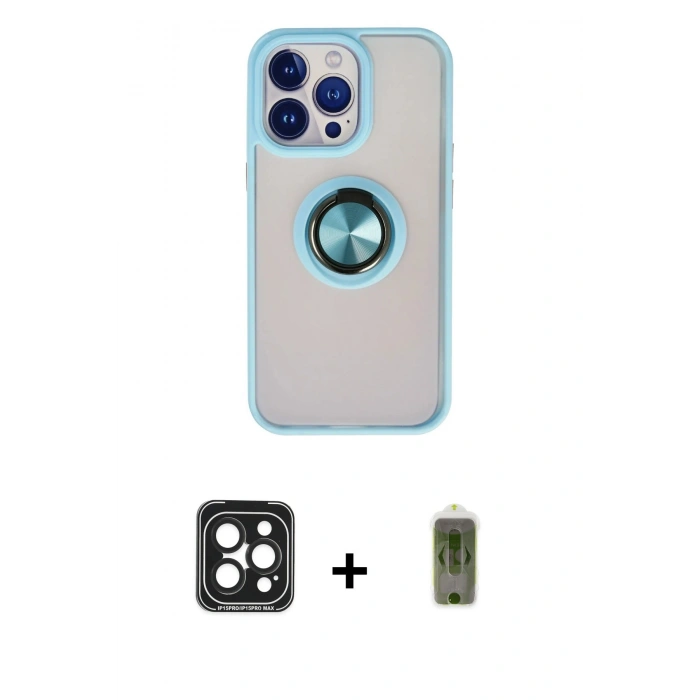 MARSİLYAN™- iPhone 15 Pro Max Kılıf Yörünge Çizgi - Siyah Joko Magic 5D Hayalet Cam + PVD Metal Kamera Lens - SH