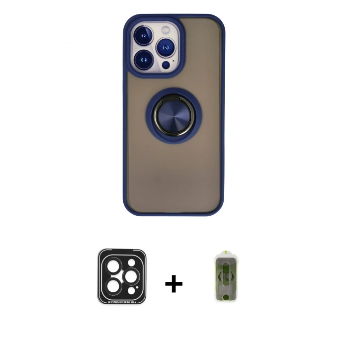 MARSİLYAN™- iPhone 15 Pro Max Kılıf Yörünge Çizgi - Siyah Joko Magic 5D Hayalet Cam + PVD Metal Kamera Lens - SH