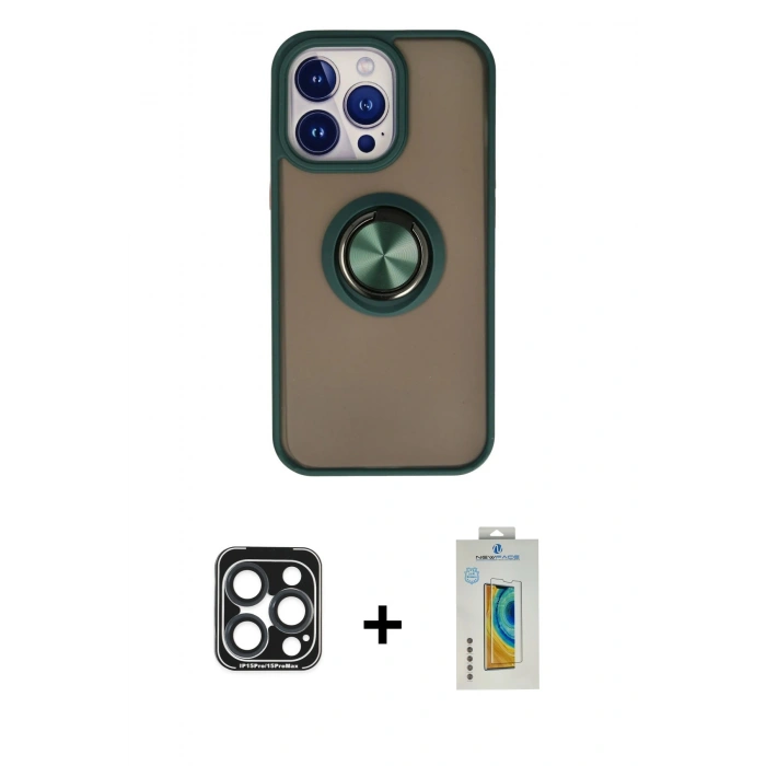 MARSİLYAN™- iPhone 15 Pro Max Kılıf Yörünge Çizgi - Siyah Polymer Nano Ekran Koruyucu + PVD Metal Kamera Lens - LT