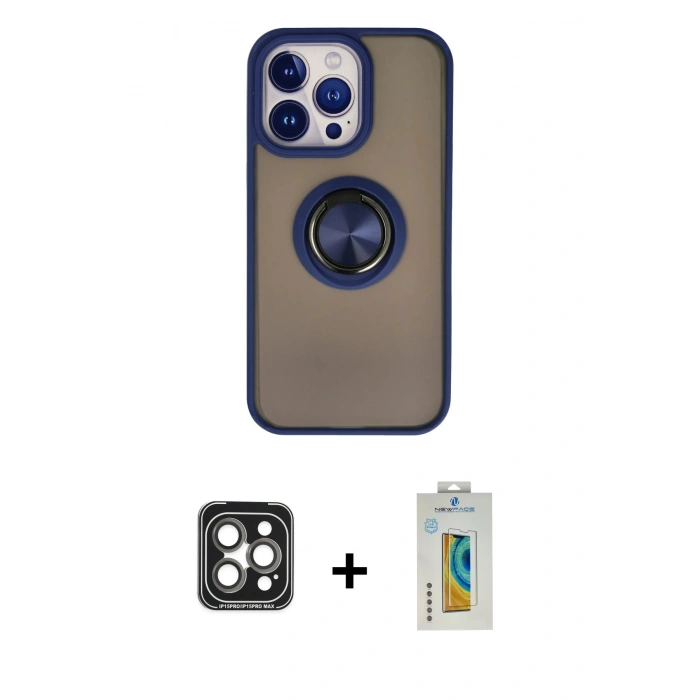 MARSİLYAN™- iPhone 15 Pro Max Kılıf Yörünge Çizgi - Siyah Polymer Nano Ekran Koruyucu + PVD Metal Kamera Lens - GI