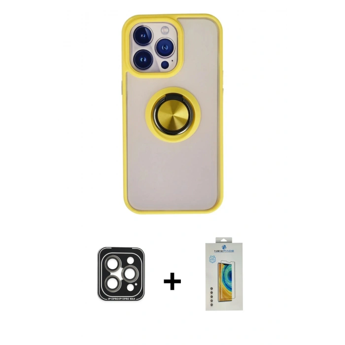MARSİLYAN™- iPhone 15 Pro Max Kılıf Yörünge Çizgi - Siyah Polymer Nano Ekran Koruyucu + PVD Metal Kamera Lens - GI
