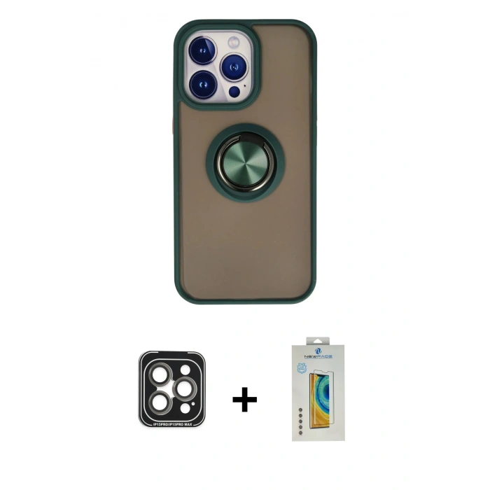 MARSİLYAN™- iPhone 15 Pro Max Kılıf Yörünge Çizgi - Siyah Polymer Nano Ekran Koruyucu + PVD Metal Kamera Lens - GI