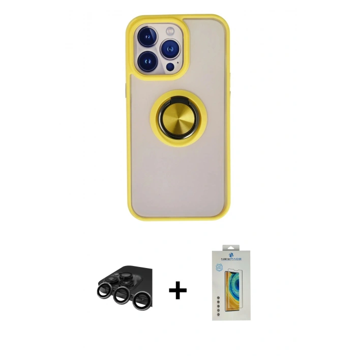 MARSİLYAN™- iPhone 15 Pro Max Kılıf Yörünge Çizgi - Siyah Polymer Nano Ekran Koruyucu + Raze Metal Kamera Lens - TMGI