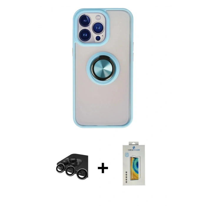 MARSİLYAN™- iPhone 15 Pro Max Kılıf Yörünge Çizgi - Siyah Polymer Nano Ekran Koruyucu + Raze Metal Kamera Lens - TMGI