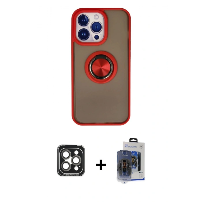 MARSİLYAN™- iPhone 15 Pro Max Kılıf Yörünge Çizgi - Siyah Vanessa Magic Cam + PVD Metal Kamera Lens - GI