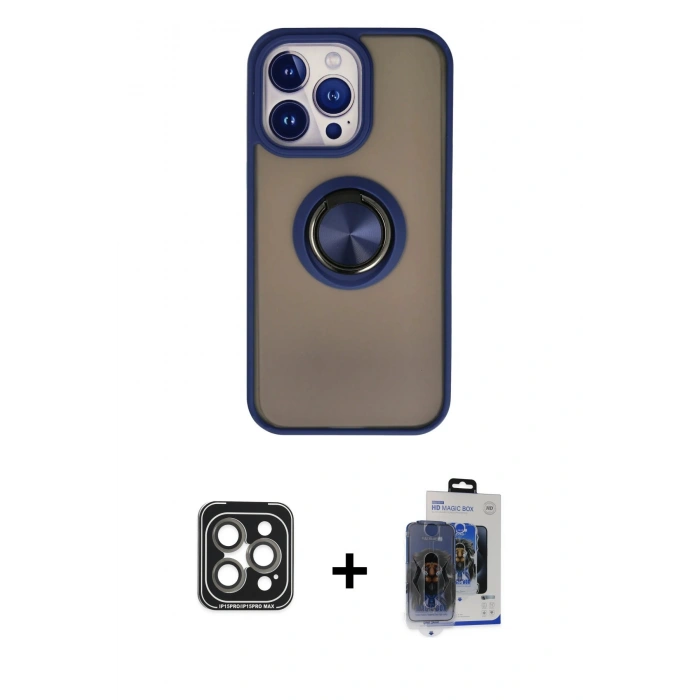 MARSİLYAN™- iPhone 15 Pro Max Kılıf Yörünge Çizgi - Siyah Vanessa Magic Cam + PVD Metal Kamera Lens - GI