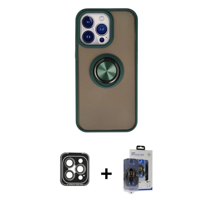 MARSİLYAN™- iPhone 15 Pro Max Kılıf Yörünge Çizgi - Siyah Vanessa Magic Cam + PVD Metal Kamera Lens - GI