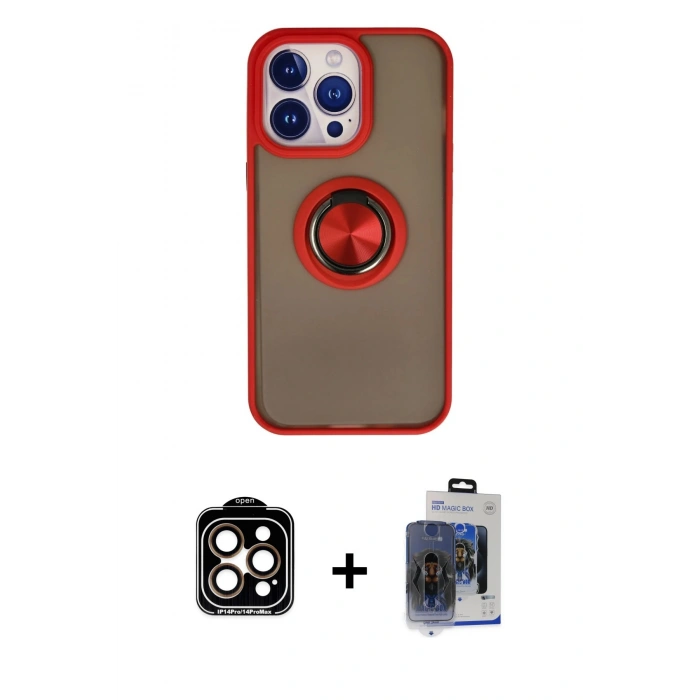 MARSİLYAN™- iPhone 15 Pro Max Kılıf Yörünge Çizgi - Siyah Vanessa Magic Cam + PVD Metal Kamera Lens - TU
