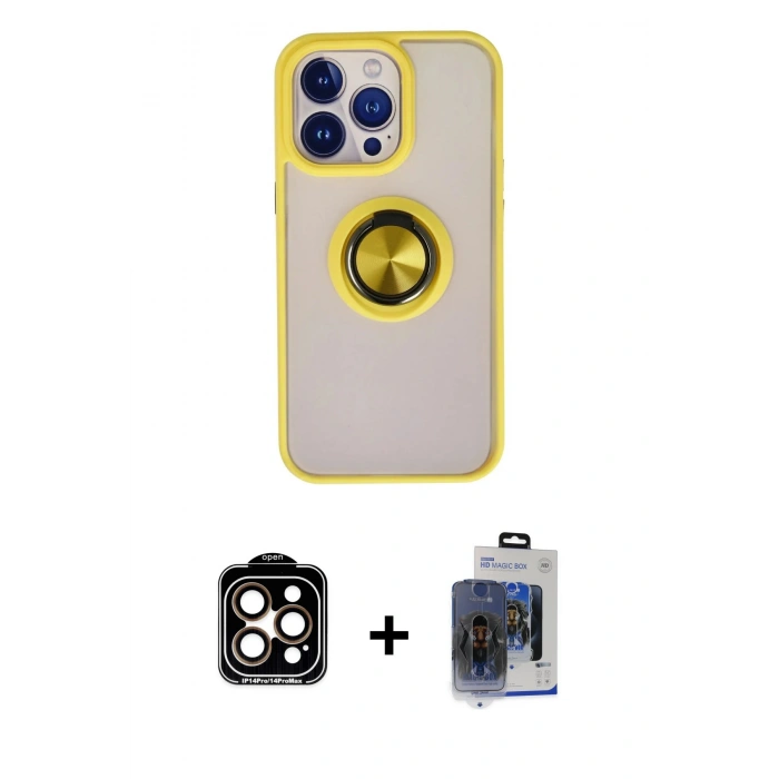 MARSİLYAN™- iPhone 15 Pro Max Kılıf Yörünge Çizgi - Siyah Vanessa Magic Cam + PVD Metal Kamera Lens - TU