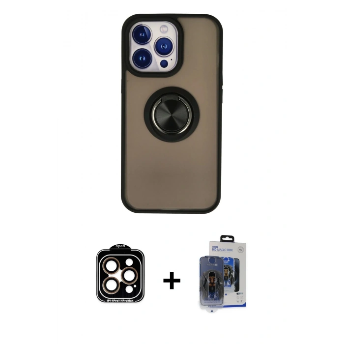 MARSİLYAN™- iPhone 15 Pro Max Kılıf Yörünge Çizgi - Siyah Vanessa Magic Cam + PVD Metal Kamera Lens - TU