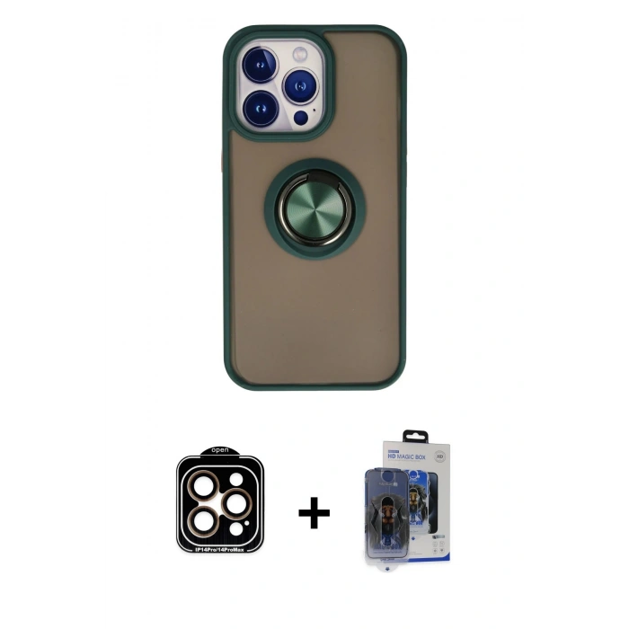 MARSİLYAN™- iPhone 15 Pro Max Kılıf Yörünge Çizgi - Siyah Vanessa Magic Cam + PVD Metal Kamera Lens - TU