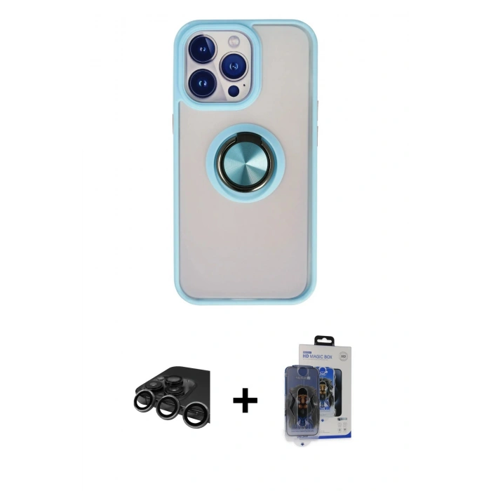 MARSİLYAN™- iPhone 15 Pro Max Kılıf Yörünge Çizgi - Siyah Vanessa Magic Cam + Raze Metal Kamera Lens - TMGI