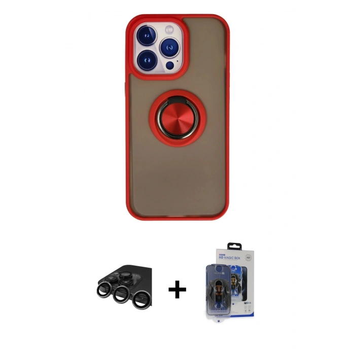 MARSİLYAN™- iPhone 15 Pro Max Kılıf Yörünge Çizgi - Siyah Vanessa Magic Cam + Raze Metal Kamera Lens - TMGI