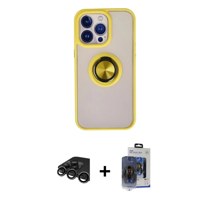 MARSİLYAN™- iPhone 15 Pro Max Kılıf Yörünge Çizgi - Siyah Vanessa Magic Cam + Raze Metal Kamera Lens - TMGI