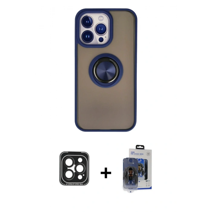 MARSİLYAN™- iPhone 15 Pro Max Kılıf Yörünge Çizgi - Siyah Vanessa Magic Cam + PVD Metal Kamera Lens - SH