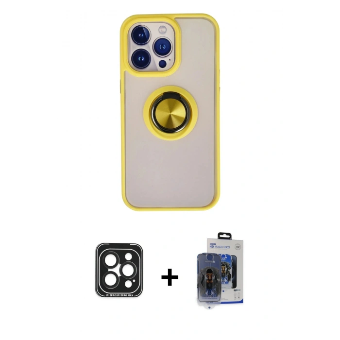 MARSİLYAN™- iPhone 15 Pro Max Kılıf Yörünge Çizgi - Siyah Vanessa Magic Cam + PVD Metal Kamera Lens - SH