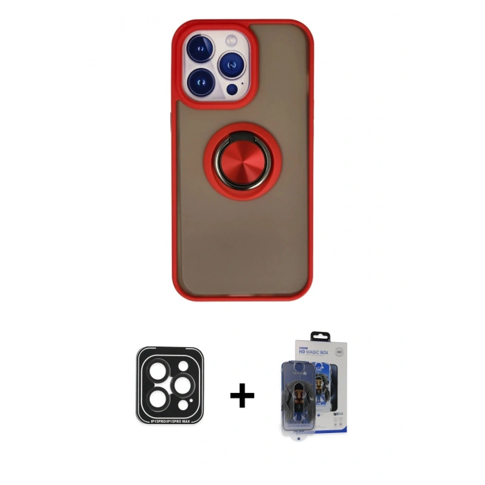 MARSİLYAN™- iPhone 15 Pro Max Kılıf Yörünge Çizgi - Siyah Vanessa Magic Cam + PVD Metal Kamera Lens - SH