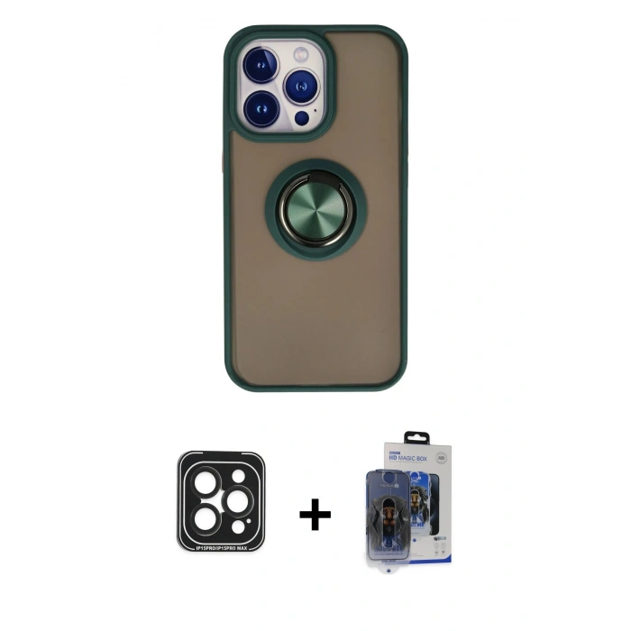 MARSİLYAN™- iPhone 15 Pro Max Kılıf Yörünge Çizgi - Siyah Vanessa Magic Cam + PVD Metal Kamera Lens - SH