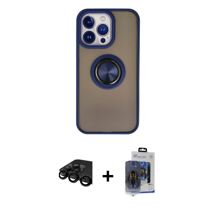 MARSİLYAN™- iPhone 15 Pro Max Kılıf Yörünge Çizgi - Siyah Vanessa Magic Cam + Raze Metal Kamera Lens - SH