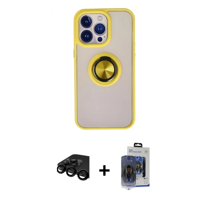 MARSİLYAN™- iPhone 15 Pro Max Kılıf Yörünge Çizgi - Siyah Vanessa Magic Cam + Raze Metal Kamera Lens - SH