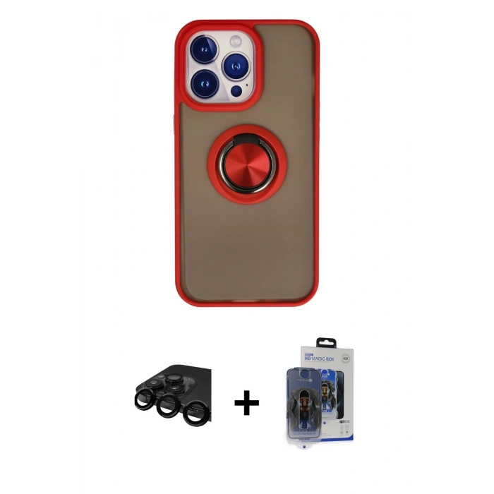 MARSİLYAN™- iPhone 15 Pro Max Kılıf Yörünge Çizgi - Siyah Vanessa Magic Cam + Raze Metal Kamera Lens - SH