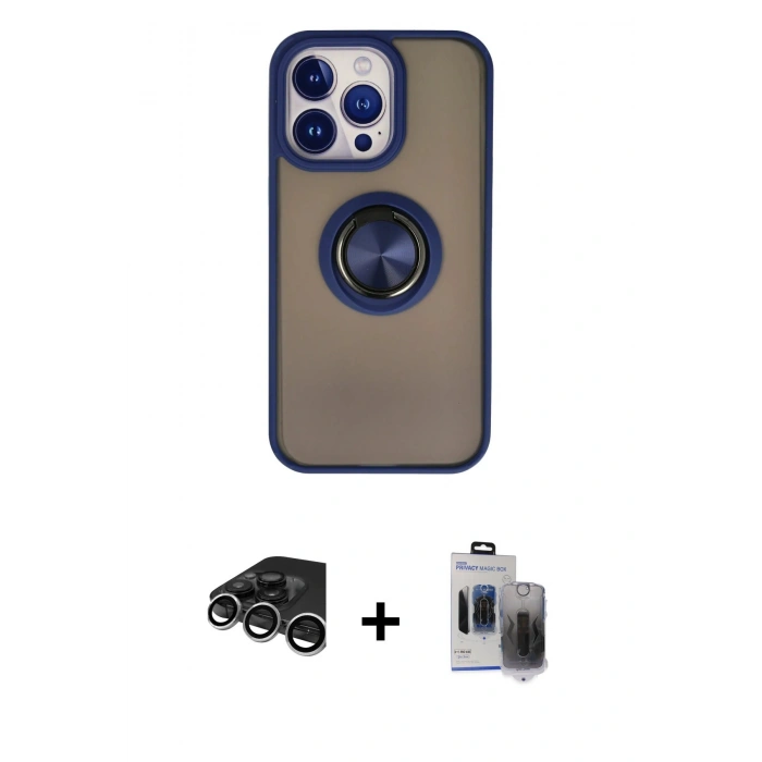 MARSİLYAN™- iPhone 15 Pro Max Kılıf Yörünge Çizgi - Siyah Vanessa Magic Hayalet Cam + Raze Metal Kamera Lens - GS