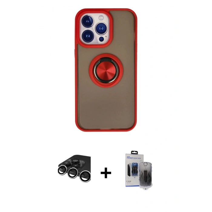 MARSİLYAN™- iPhone 15 Pro Max Kılıf Yörünge Çizgi - Siyah Vanessa Magic Hayalet Cam + Raze Metal Kamera Lens - GS