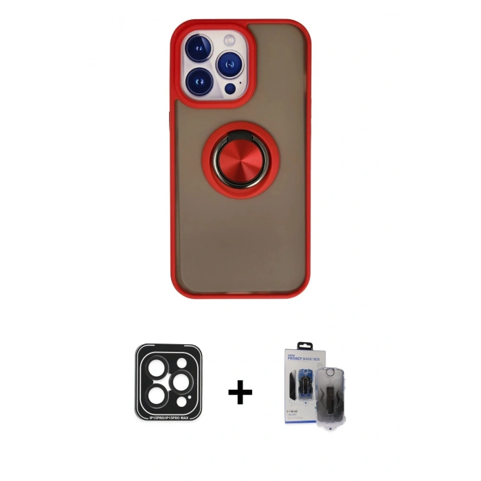 MARSİLYAN™- iPhone 15 Pro Max Kılıf Yörünge Çizgi - Siyah Vanessa Magic Hayalet Cam + PVD Metal Kamera Lens - SH