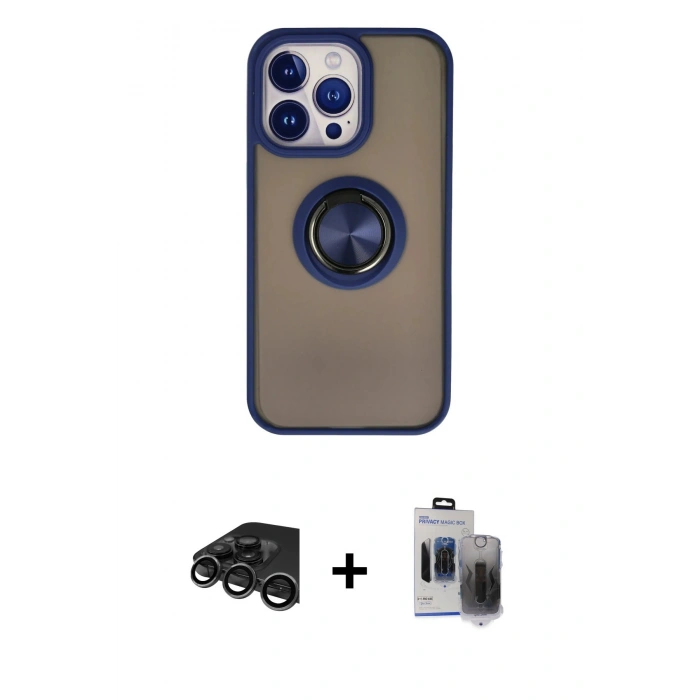 MARSİLYAN™- iPhone 15 Pro Max Kılıf Yörünge Çizgi - Siyah Vanessa Magic Hayalet Cam + Raze Metal Kamera Lens - TMGI