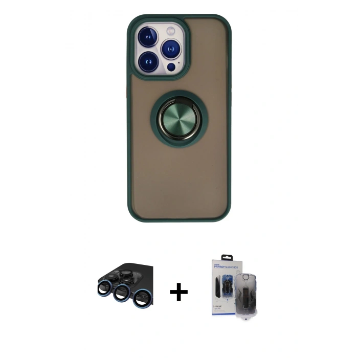 MARSİLYAN™- iPhone 15 Pro Max Kılıf Yörünge Çizgi - Siyah Vanessa Magic Hayalet Cam + Raze Metal Kamera Lens - LT