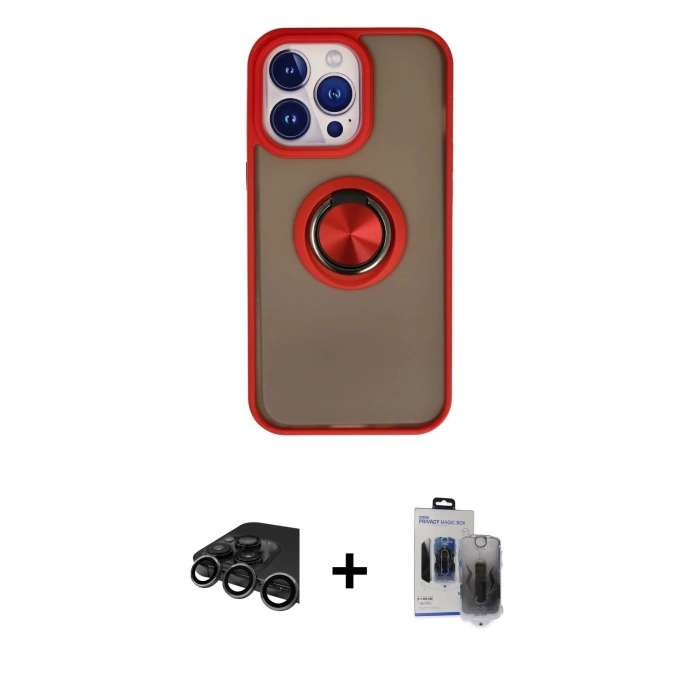 MARSİLYAN™- iPhone 15 Pro Max Kılıf Yörünge Çizgi - Siyah Vanessa Magic Hayalet Cam + Raze Metal Kamera Lens - TMGI