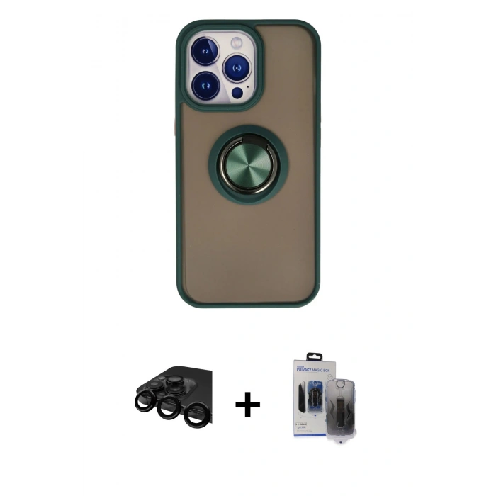 MARSİLYAN™- iPhone 15 Pro Max Kılıf Yörünge Çizgi - Siyah Vanessa Magic Hayalet Cam + Raze Metal Kamera Lens - SH