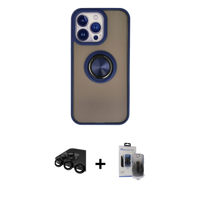 MARSİLYAN™- iPhone 15 Pro Max Kılıf Yörünge Çizgi - Siyah Vanessa Magic Hayalet Cam + Raze Metal Kamera Lens - SH