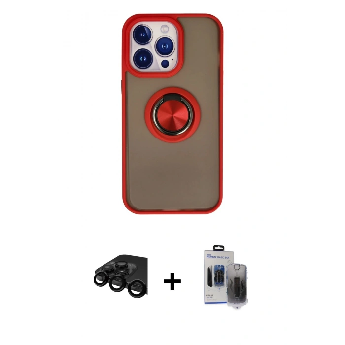 MARSİLYAN™- iPhone 15 Pro Max Kılıf Yörünge Çizgi - Siyah Vanessa Magic Hayalet Cam + Raze Metal Kamera Lens - SH